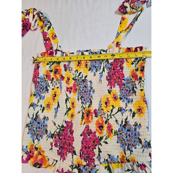 Floral Smocked Tank Top With Tie Straps By THML Size L Polyester  Multicolor - Picture 7 of 9